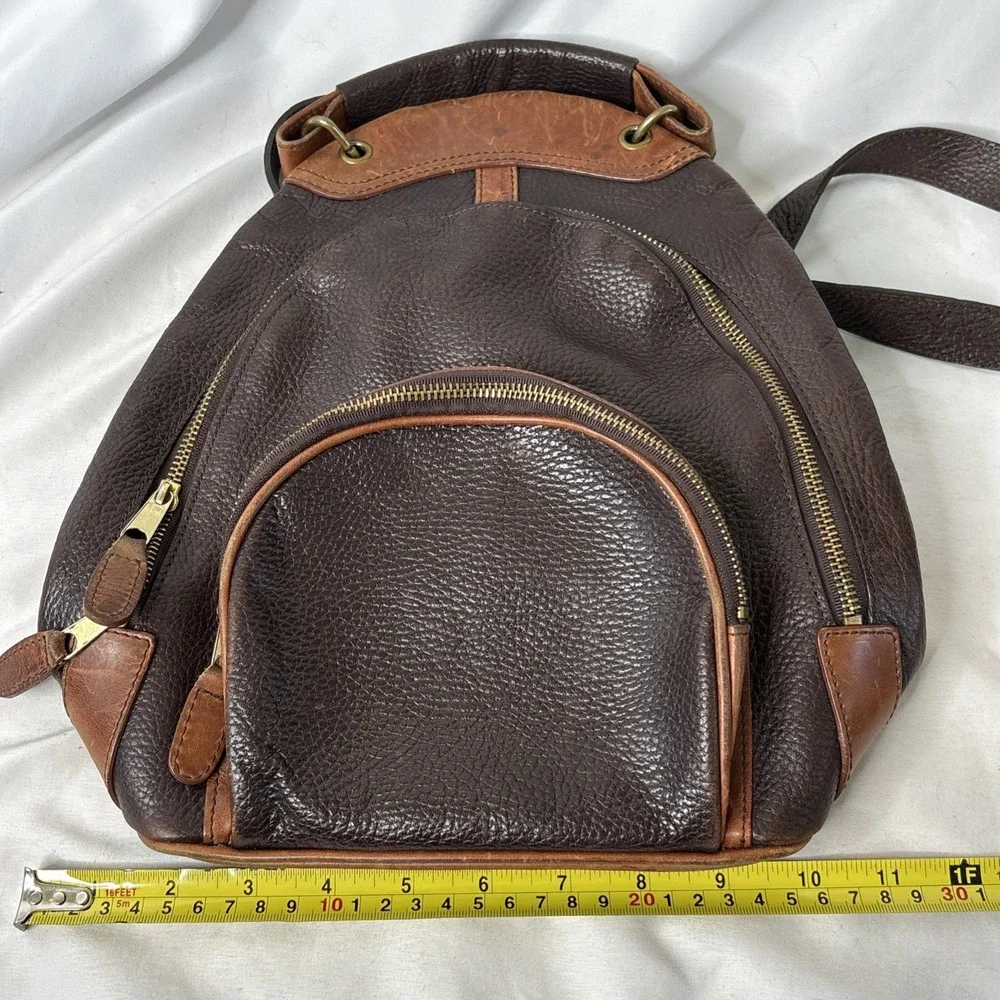 Vtg M. London Two-Tone Brown Pebbled Leather Convertible Backpack Bag Read